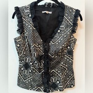 Vintage Y2K Nanette Lepore Top Black Bandana Lace Trim Corset Blouse Sz 2 Small